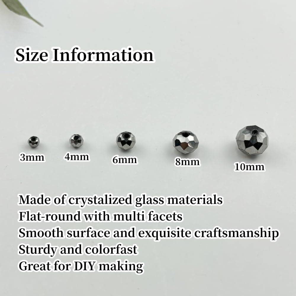 YUEXIGO 150pcs 8mm Crystal Glass Beads for Jewelry Making, Faceted Rondelle Glass Spacer Beads for Wind Chimes Bracelet Earring Necklace DIY Craft(Silver)