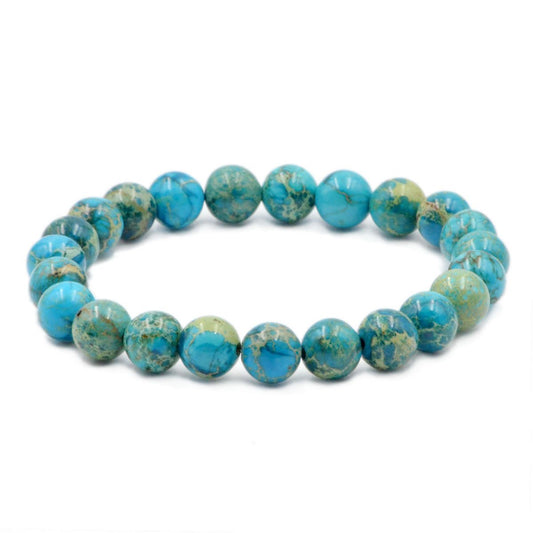 AD Beads Natural Gemstone Round Beads Stretch Bracelet Healing Reiki 8mm (Blue Serpentine)
