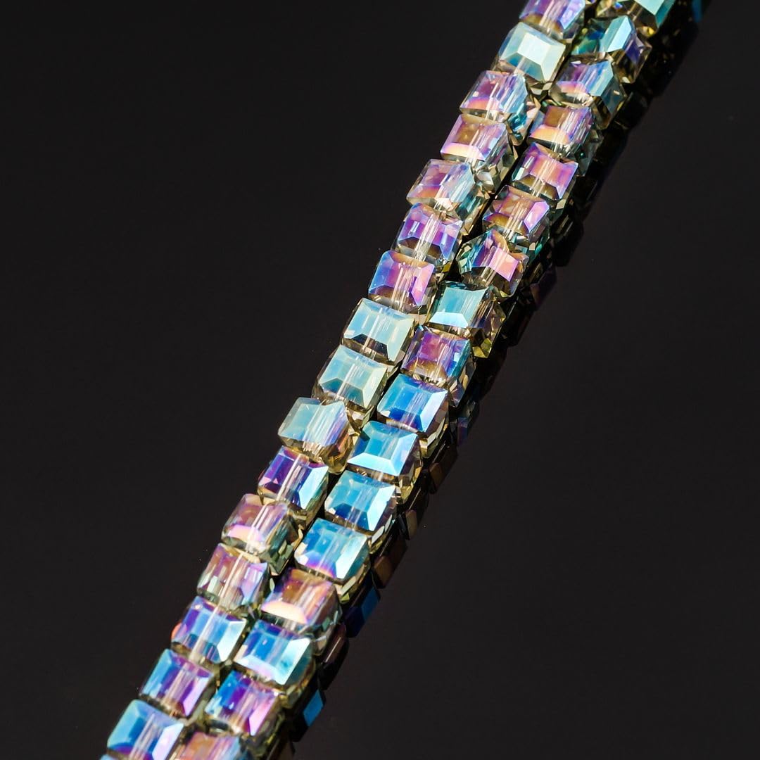 200pcs Czech Faceted Cube Crystal Glass Loose Beads Spacer Bulk 6mm (0.24 Inch) Peridot Shimmer for DIY Jewelry Craft Making CCC636