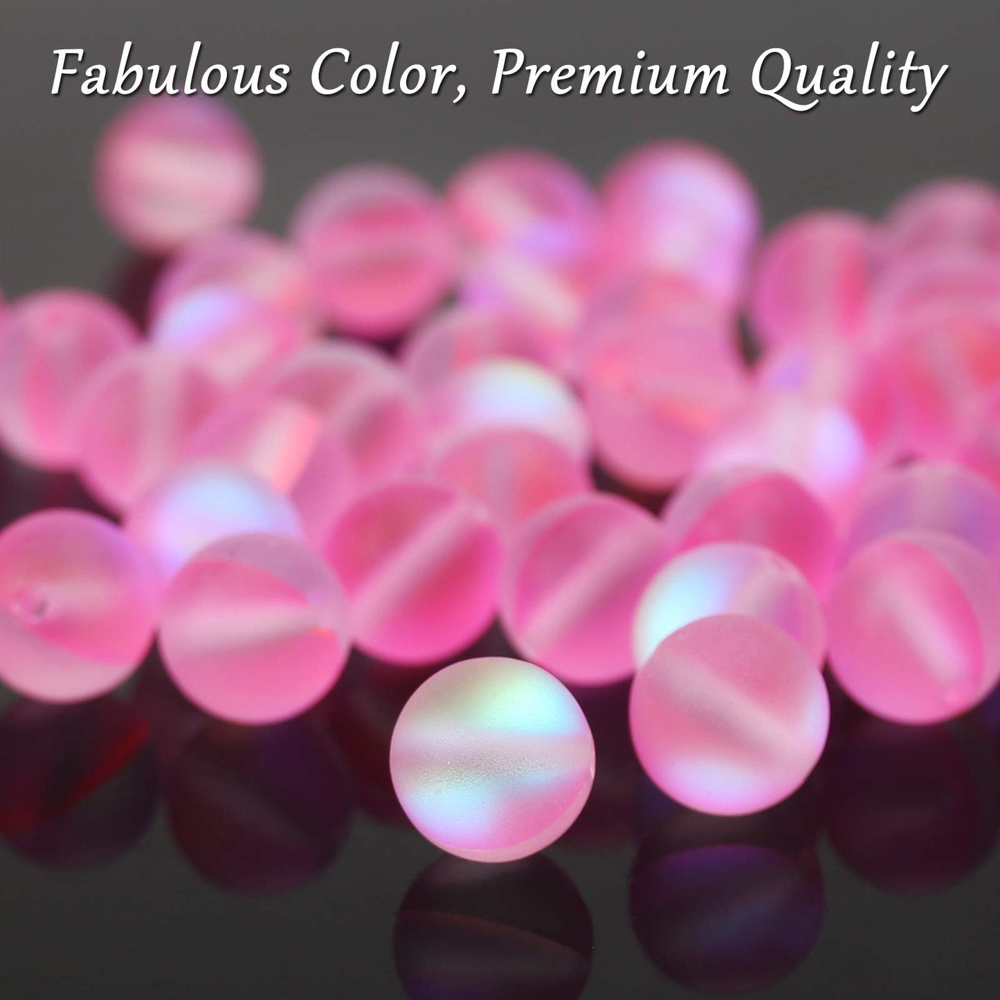 Matte Pink Aurora Crystal Glass Beads, 8MM Frosted Glitter Shining Mermaid Round Loose Beads, Rainbow Holographic Synthetic Moonstone for Jewelry Making DIY Bracelet