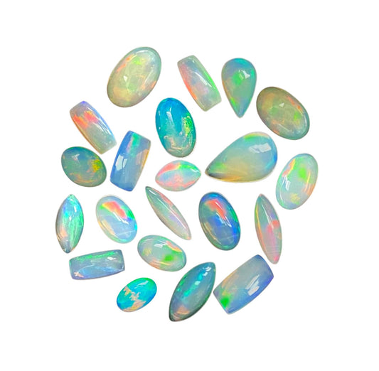 Natural 2 Cts Calibrated AAAA+ Ethiopian Opal Gemstones Cabochons Lot 4-6 MM Multi Fire Welo Opal Stones for Jewelry Making Supplies Healing Crystals Gems Loose Gemstones 7-10 Pcs