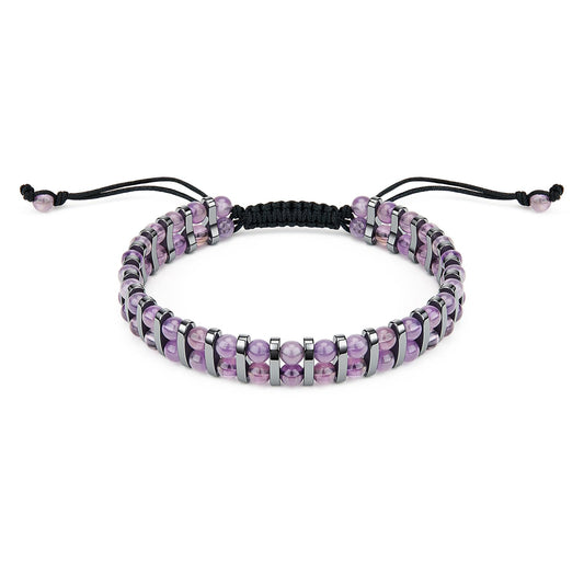MAIYIDACK Double Row Amethyst Hematite Energy Art Jewelry, 3-in-1 Triple Protection Bracelet for Serenity & Stress Relief, Spiritual Men & Women, Reiki Wellness Gift (Amethyst)
