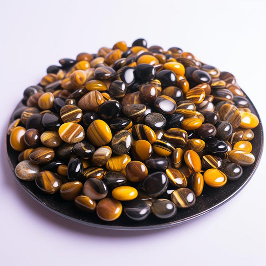 Polished Tigers Eye Round Crystal Chips Bulk 200 Pcs - 0.3" Small Colorful Tumbled Stone Chips Rocks, 10 oz Crushed Sea Glass Vase Filler Stones for Healing, Reiki, Crafting, Home Decor