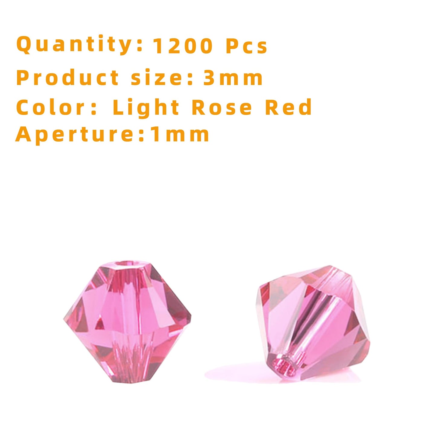 Laopottbeads 1200PCS 3mm Bicone Crystal Glass Beads for Jewelry Making, Sparkling Mini Beads for Suncatchers, DIY Bracelets & Craft Projects (Light Rose Red)