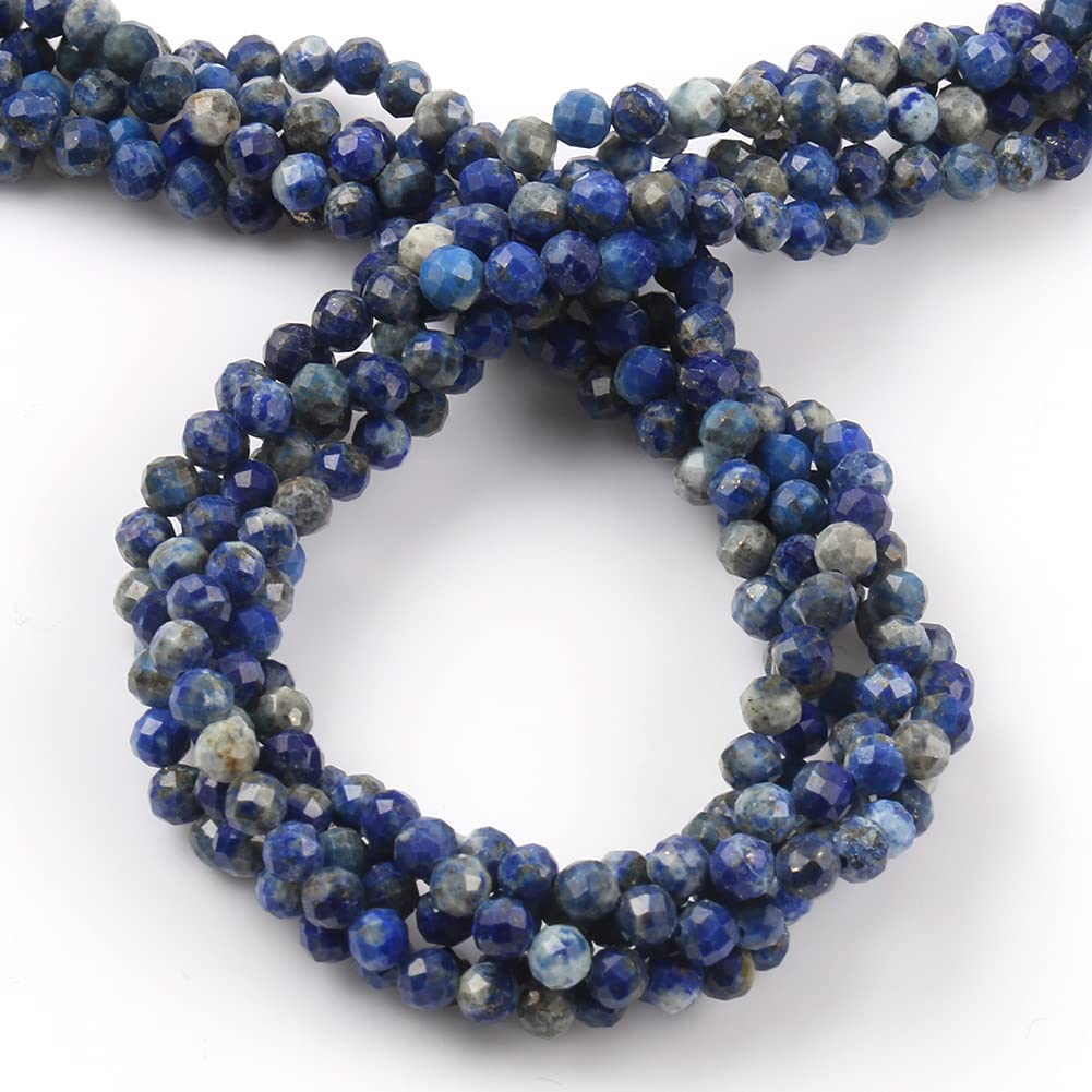 Song Xi 90pcs 4mm Natural Lapis Lazuli Gemstone Beads Faceted Round Loose Stone Beads for Jewelry Making (1 Strand)