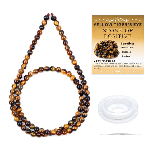 CMBYN Natural Stone Beads Round Genuine Real Stone Beading Strand Loose Gemstones DIY Smooth Bead for Bracelet Necklace Earrings Jewelry Making (Yellow Tiger's Eye, 4mm 90 Pieces)