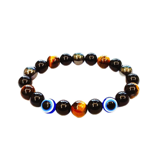 WEFRIN Evil Eye with Hematite Black Obsidian Tiger Eye Stone Triple Protection Bracelets for Men Women, Crystal Healing Stone Bracelet Bring Luck Prosperity and Happiness Jewelry (D-10mm)