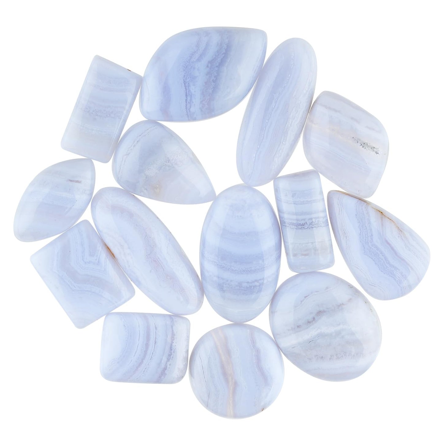 GemSymphony Natural Blue Lace Agate Gemstone Cabochon Pack of 3 Mixed Shapes – Polished Crystal Stones for Jewelry Making Supply, Healing, Reiki & DIY Crafts, Natural Gem Cab Set for Wire Wrapping & Energy Work (Blue Lace Agate)