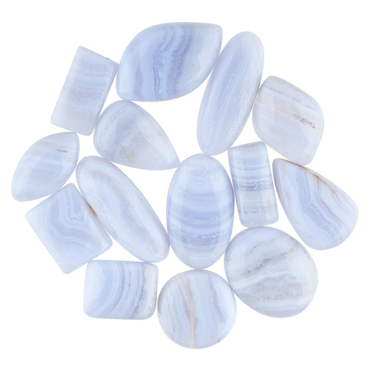 GemSymphony Natural Blue Lace Agate Gemstone Cabochon Pack of 3 Mixed Shapes – Polished Crystal Stones for Jewelry Making Supply, Healing, Reiki & DIY Crafts, Natural Gem Cab Set for Wire Wrapping & Energy Work (Blue Lace Agate)