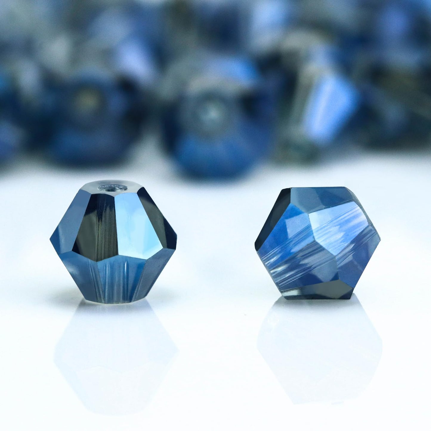Dowarm 250PCS 6MM Faceted Bicone Crystal Beads for Crafts, Jewelry Making, DIY Bracelet, Necklace, Dolls, Wine Charms, Wind Chimes, Suncatchers, Loose Spacer Glass Beads, Mine Blue