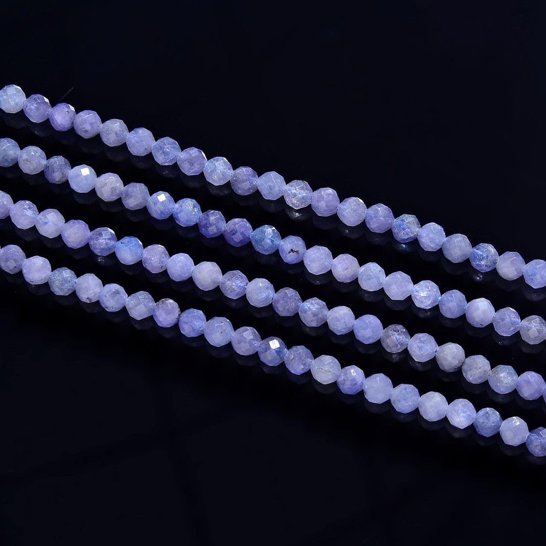 Adabele 15 Inch Natural Purple Tanzanite Healing Gemstone 4mm (0.16 Inch) Tiny Small Faceted Round Loose Beads Stone Spacer (85-95pcs) for Craft Jewelry Making GK4-26