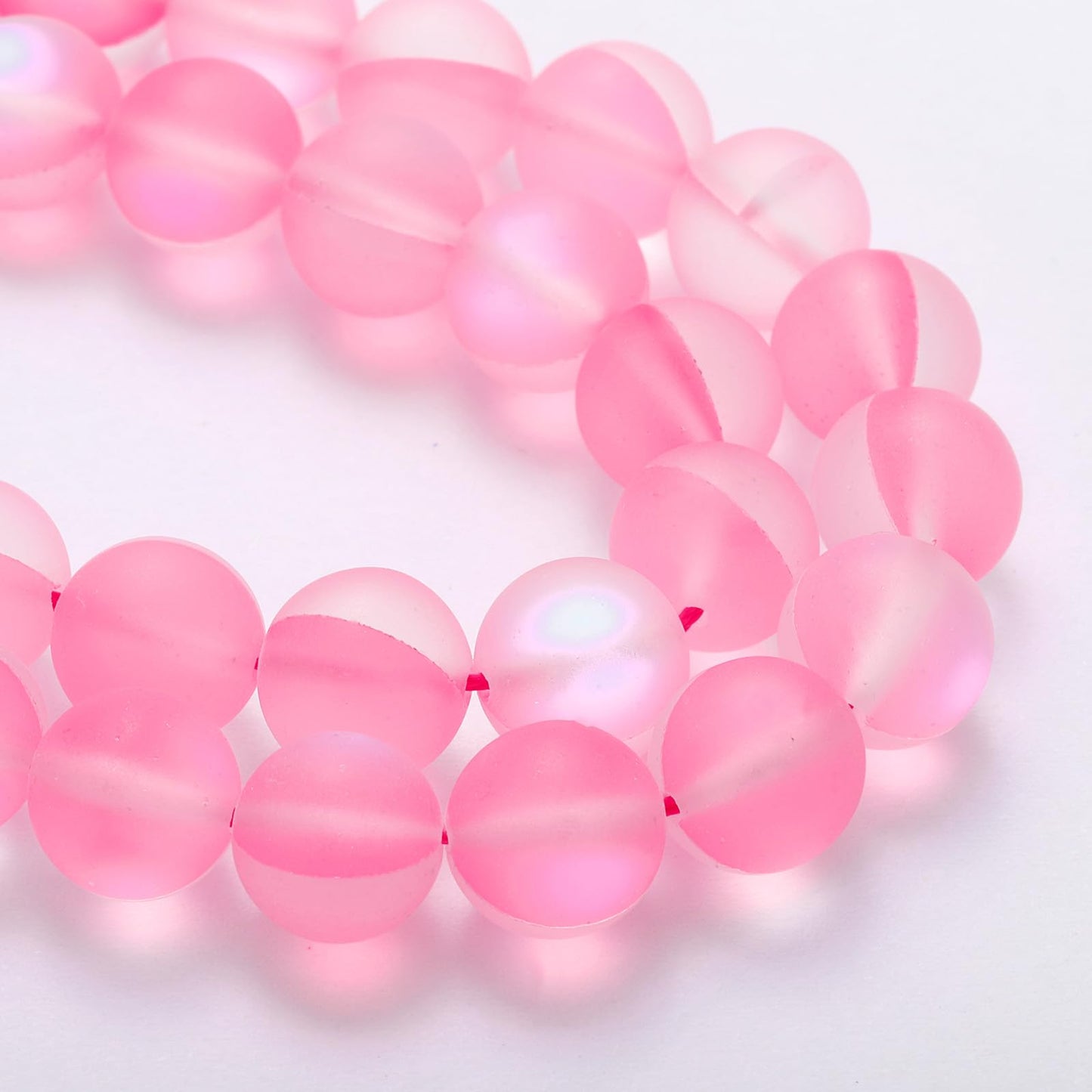 uxcell Matte Crystal Glass Beads 10mm Synthetic Frosted Shining Semi-Precious Round Loose Beads Synthetic Moonstone for Jewelry Making DIY Bracelet, Pink