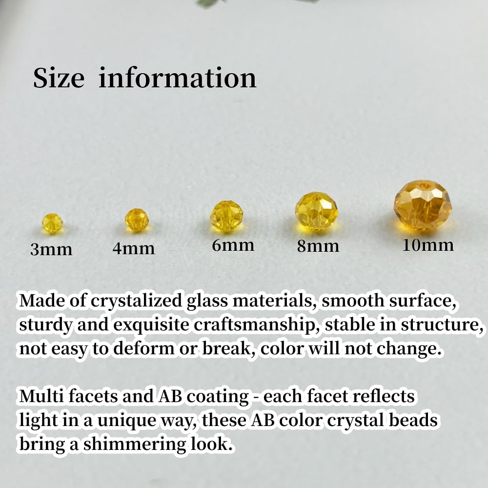 YHYPOCI 400pcs 4mm Crystal Glass Beads for Crafts Faceted Rondelle Glass Beads for Jewelry Making Crystal Spacer Beads for Necklaces Bracelets Earrings DIY Craft(Gold Yellow AB)