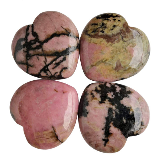 Loveliome 4 Pcs Natural Rhodonite Love Heart Palm Stone Reiki Balancing Worry Stone(1 Inch)