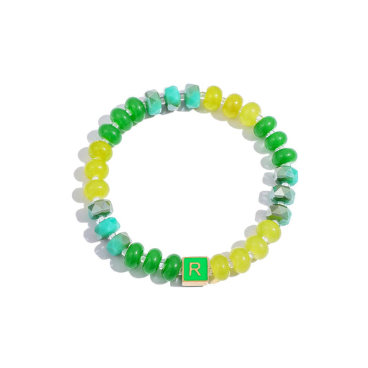 SLYAIH Colorful Beaded Initial Bracelets for Women Boho Crystal Beaded Elastic Stretch Bracelet A-Z Letter Bracelet Handmade Jewelry Gifts for Women