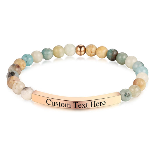 INBLUE Personalized Beaded Bracelets for Women with Engraved Name Natural Stone Stretch Inspirational Bracelet Personalized Jewelry Gift for Mom Wife Friends - Style 01