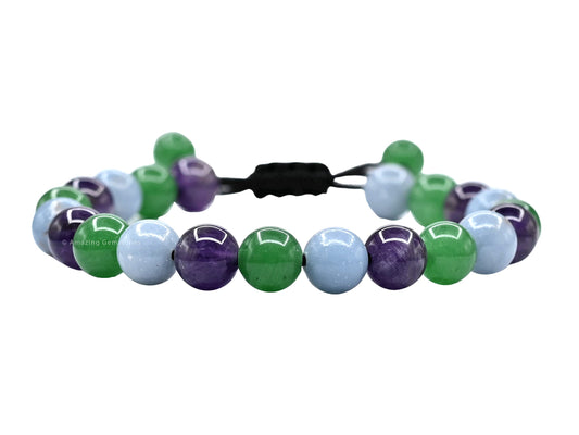 Amazing Gemstone Bracelet for Retirement - Green Aventurine Angelite Amethyst Bracelet Set for Men Women Healing Calming Anxiety Stress Relief Gifts Pulseras Para Hombres Mujer Stocking Stuffers
