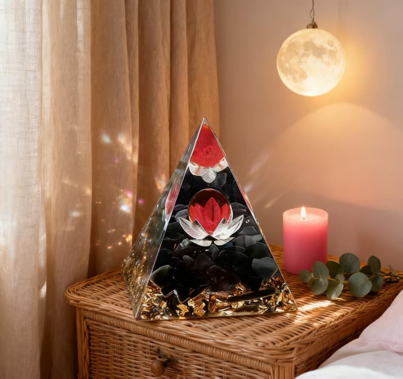 ycyingcheng Moonstone Crystal Orgone Pyramid Ogan Crystal Energy Tower, Nature Reiki Chakra Crushed Stone Jewelry, Crystal Pyramid for Home Decor (Crystal Pyramid-28)