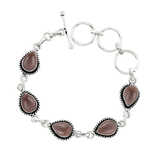 Natural Smoky Quartz Silver Plated Link Bracelet for Women - Brown Stone November Birthstone Handmade Vintage Style Adjustable Bracelet - Birthday Gifts for Mom Wife Sister