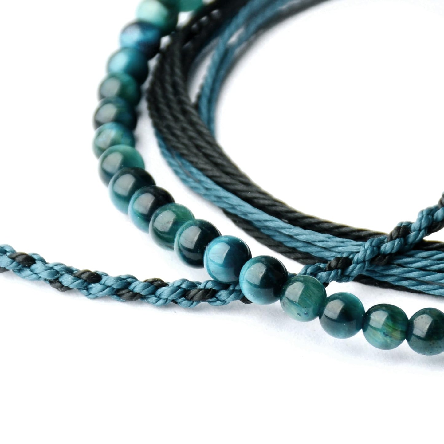 Handmade Natural Stone Beaded Healing Bracelet Gift for Men Adjustable Rope String Bracelet (Tiger Eye（Cyan）, Adjustable)