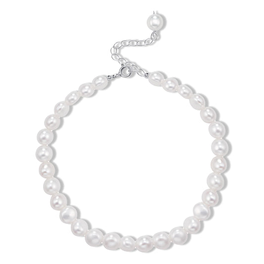 HENGSHENG Natural Baroque Pearls Link Bracelets for Women Freshwater Cultured Pearls Strand Bracelets Handpicked Pearl Elegant Jewelry - White
