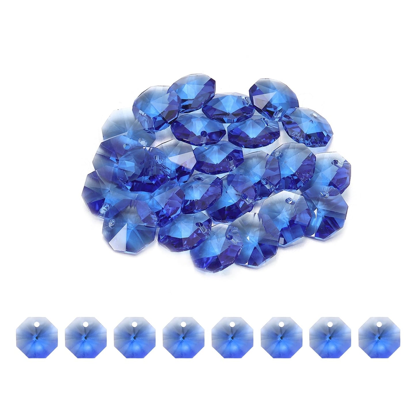 uxcell 25Pcs 1 Hole Crystal Octagon Beads, 14mm K9 Glass Hanging Chandelier Beads Prisms Parts for Crystal Chandeliers Lamp Hanging Pendant Jewelry DIY Craft, Blue