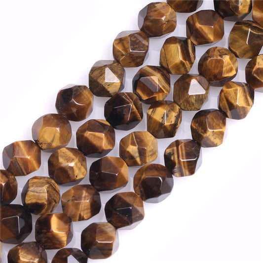 GEM-Inside Natural 8mm Yellow Tiger Eyes Gemstone Loose Beads Faceted Cambay Crystal Energy Stone Power for Jewelry Making 15"