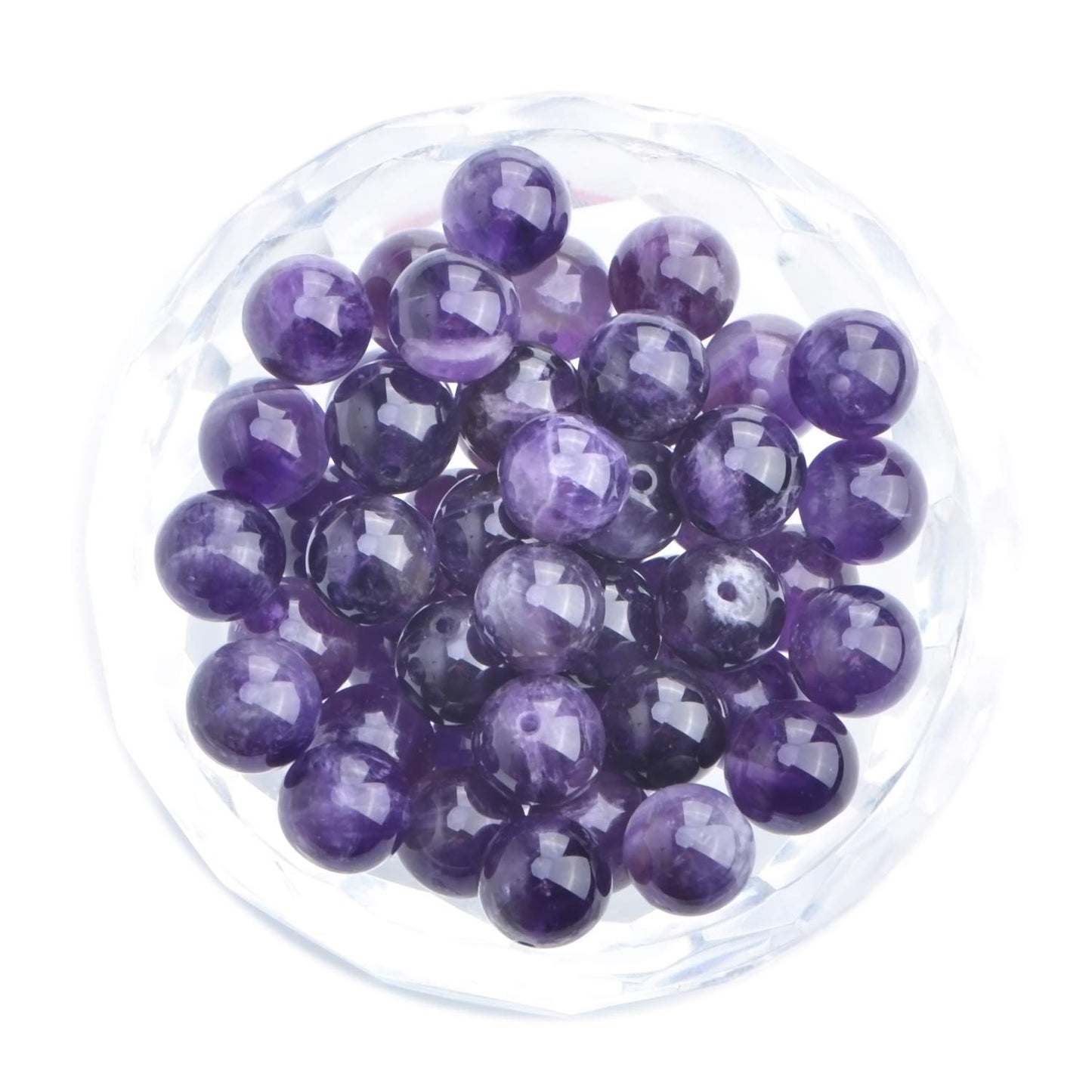 100Pcs Natural Crystal Beads Stone Gemstone Round Loose Energy Healing Beads with Free Crystal Stretch Cord for Jewelry Making (Amethyst, 8MM)