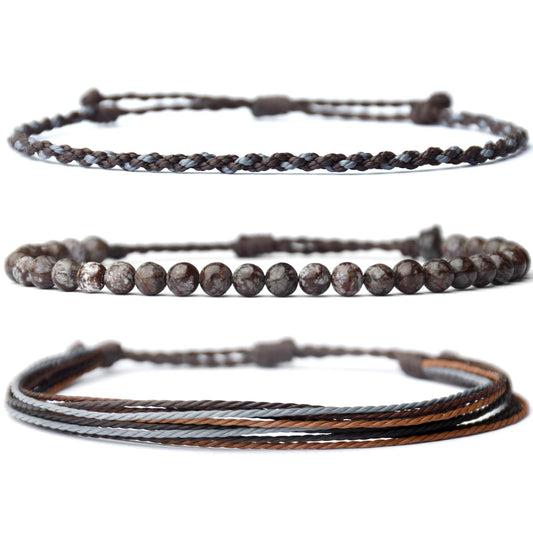 Handmade Natural Stone Beaded Healing Bracelet Gift for Men Adjustable Rope String Bracelet (snowflake, Adjustable)