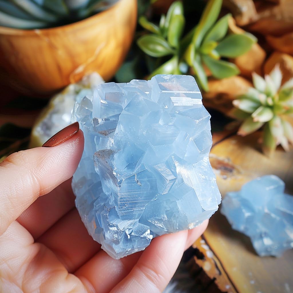 Luckeeper 1 lb Blue Calcite Bulk Raw Crystals and Healing Stones Quartz for Tumbling, Wire Wrapping, Wicca Reiki,Meditation