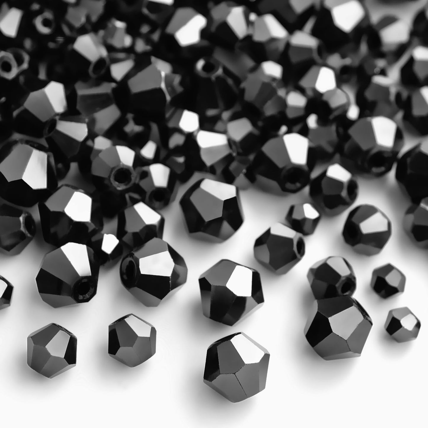 1550PCS Bicone Crystal Glass Beads Set for Jewelry Making, 3mm 4mm 6mm 8mm Sparkling Faceted Beads Sorted by Size for Bracelets, Necklaces, Suncatchers & DIY Crafts(Black)