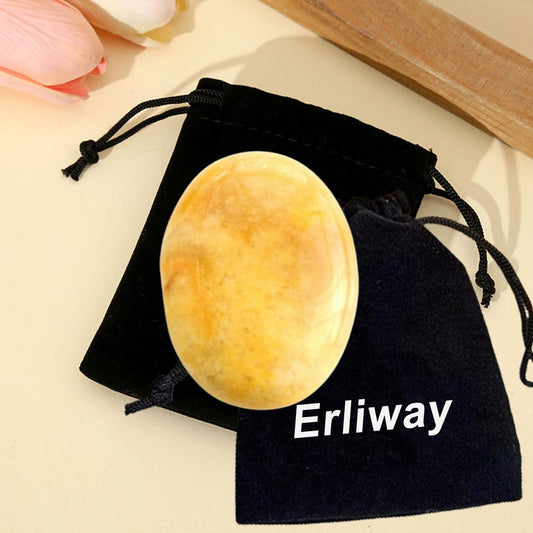Erliway Natural Topaz Palm Stone Crystal, 2"-2.3" Large Healing Pocket Worry Stone, Polished Crystals and Healing Stones for Anxiety Stress Relief Therapy