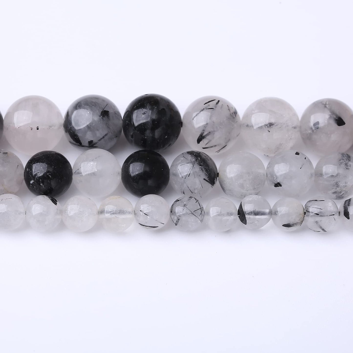 32PCS 12MM Natural Black Rutilated Quartz Stone Beads Energy Healing Beads for DIY Jewelry Bracelet Necklace Making for Jewelry Making15Inch