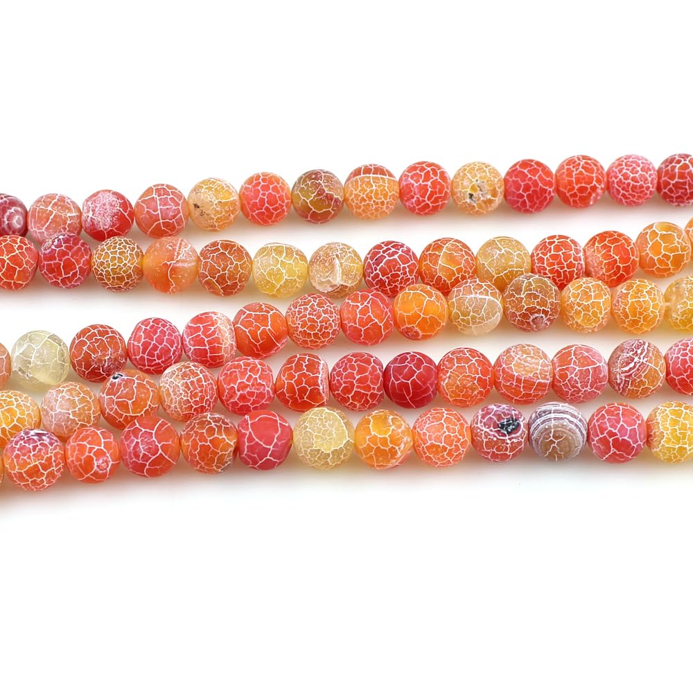 MJDCB Natural Orange Frosted Agate Round Stone Beads for Jewelry Making DIY Bracelets Necklaces (8mm)