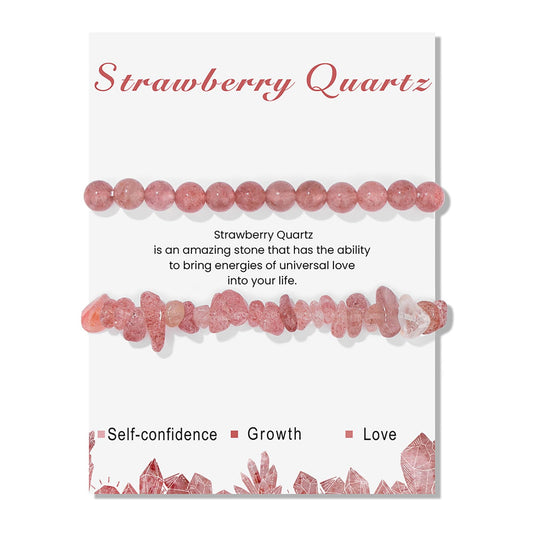 Lit Wall 2Pcs Strawberry Quartz Bracelet for Women 6mm Handmade Adjustable Beaded Gemstone Healing Crystal Bracelet Strawberry Quartz Jewelry for Women Men