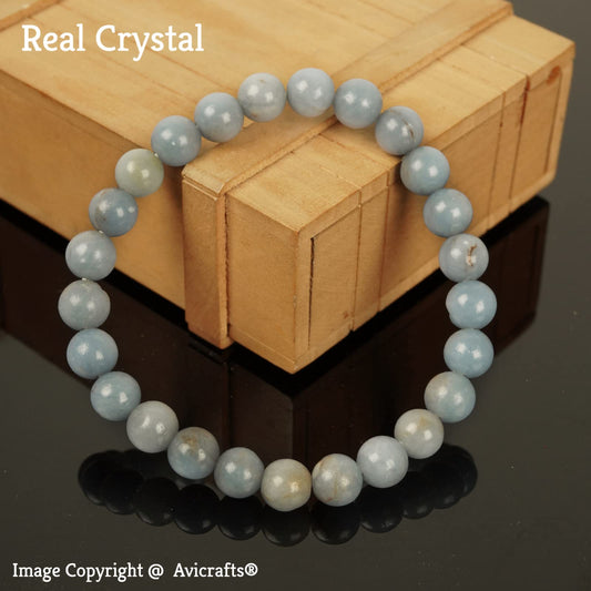 Avicrafts Angelite Stone Bracelet 8 MM Blue Anhydrite,Throat And Crown Chakras Unisex Bracelet Gift For All