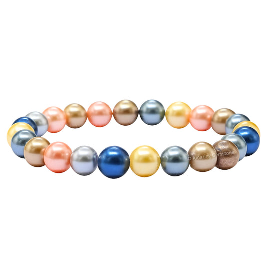 Amazing Gemstone Crystal Bracelet for Women Men's Gifts - Protection Healing Crystal Bracelet - 8mm Gemstone Beaded Stretchable Bracelet Pulseras Para Hombres Mujer Stocking Stuffers Mothers Day Gift (Multi Pearl)