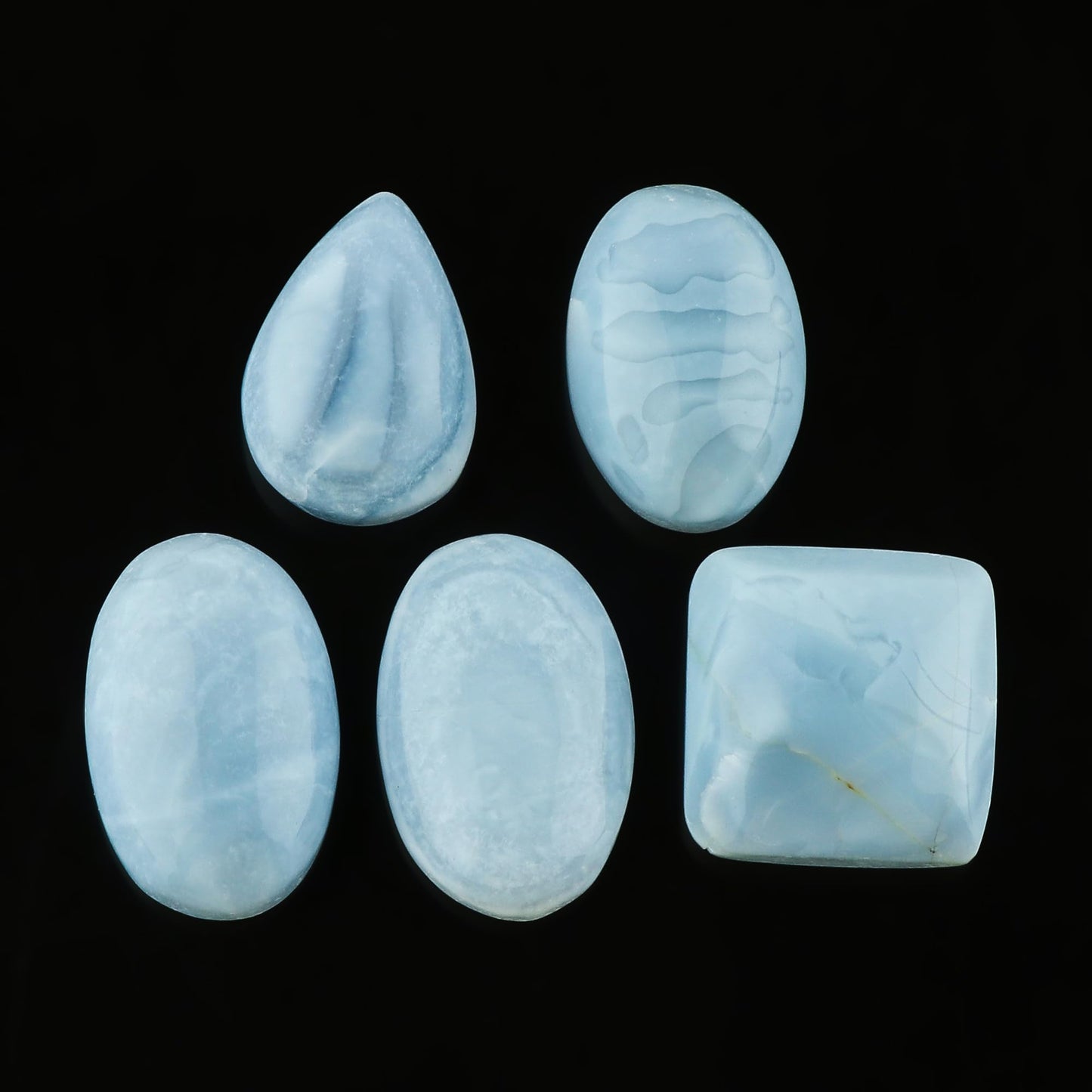 CRYSTALINES (5pcs) Natural Blue Opal Gemstone, Bulk Loose Cabochon Supplies, Polished Stones for Jewelry Making, Wicca & Reiki Healing Crystals, Wire Wrapping, Decoration, Gem Collection