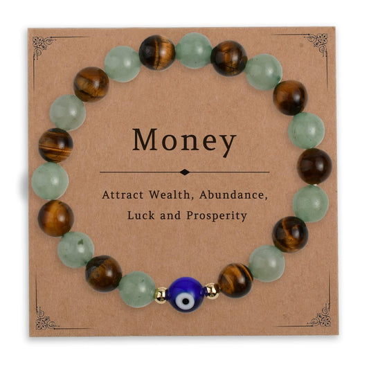 DLYFNVEV Money Attraction Bracelet Wealth Luck Fengshui Green Aventurine Tigers Eye Evil Protection Beaded Healing Crystal Natural Stone Jewelry Gifts For Women C