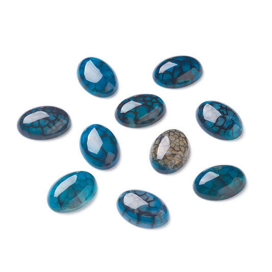 Fashewelry 20Pcs Natural Oval Dragon Veins Agate Flat back Gemstone Crystal Cabochons 25x18mm Healing Chakra Crystal Stone Bead Cab Covers No Hole for Jewelry Craft Making Marine Blue