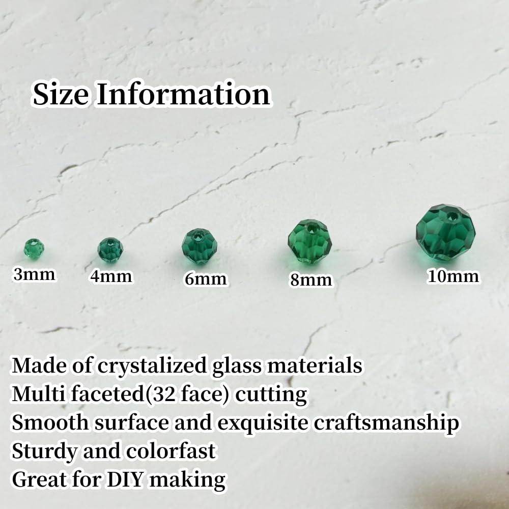 YUEXIGO 400pcs 4mm Round Crystal Glass Beads for Jewelry Making, Faceted Crystal Glass Spacer Beads for Bracelet Earring Necklace DIY Craft(Peacock Green)