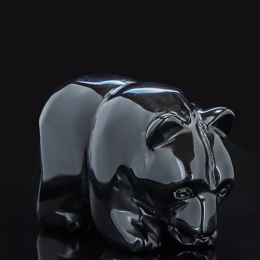Hxswkk 3" Black Banded Carnelian Crystal Bear Figurine Gifts for Hand Carved, Gemstone for Office Bear Statues Home Decor