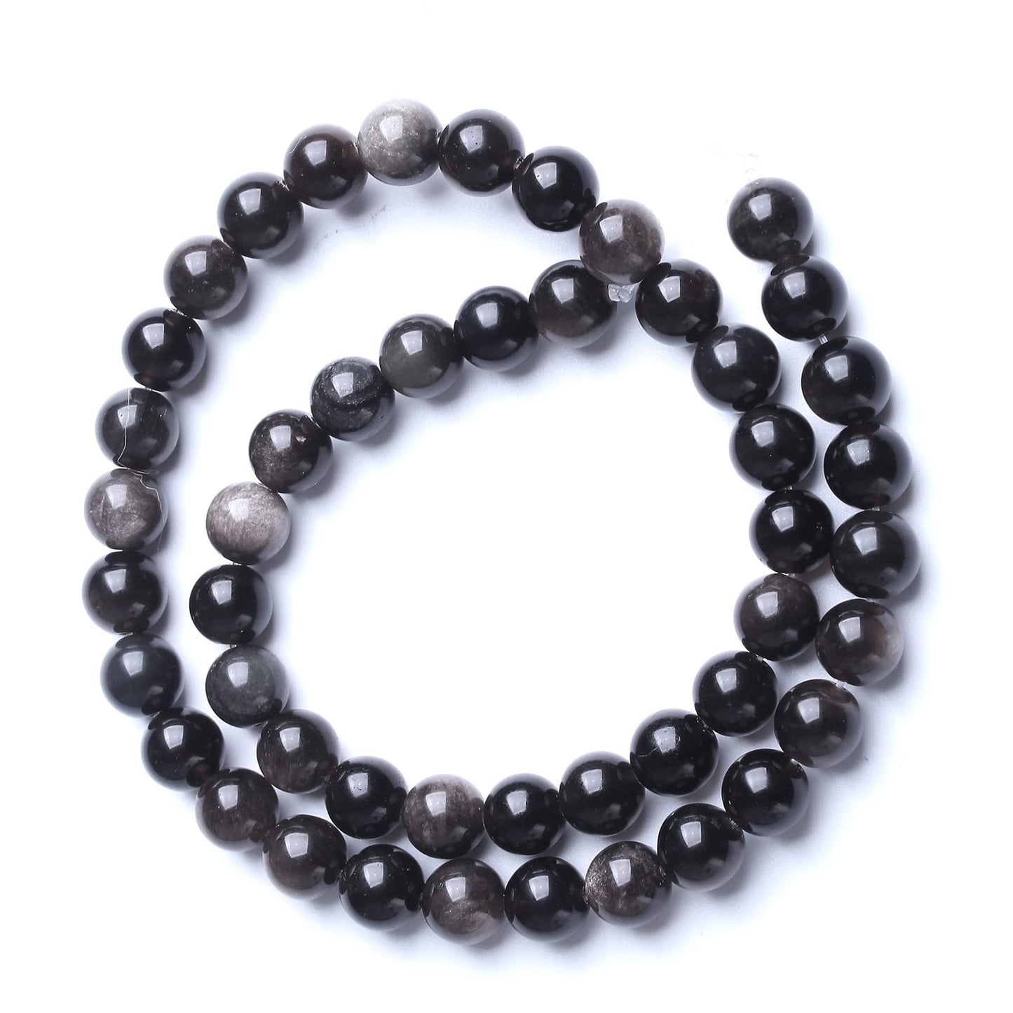 10MM 38PCS Natural Stone Silver Obsidian Loose Beads for Jewelry Making DIY Bracelet