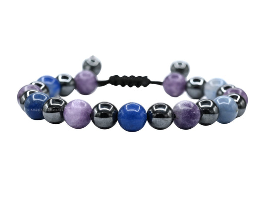 Amazing Gemstone Stop Drinking Alcohol Manifestation Bracelet - Lepidolite Blue Aventurine Hematite Bracelet Set for Men Women Healing Calming Anxiety Stress Relief Gifts(Adjustable)