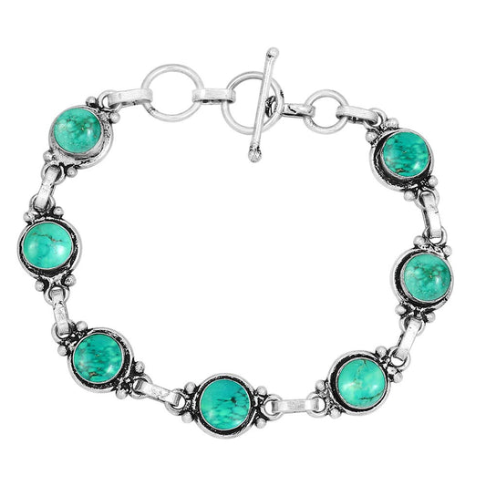 Natural Turquoise 925 Silver Plated Round Gemstone Adjustable Bracelet for Women - December Birthstone Bohemian Vintage Style Handmade Jewelry Bracelet - Gift for Her