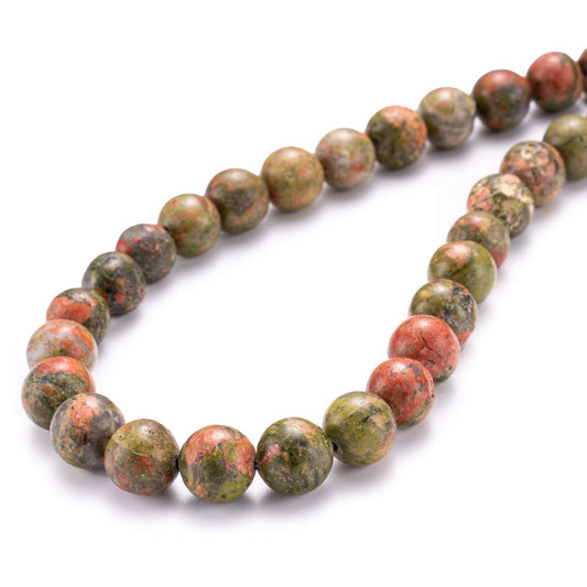 BEADIA Natural Unakite Stone Round Loose Semi Gemstone Beads for Jewelry Making 10MM 38PCS