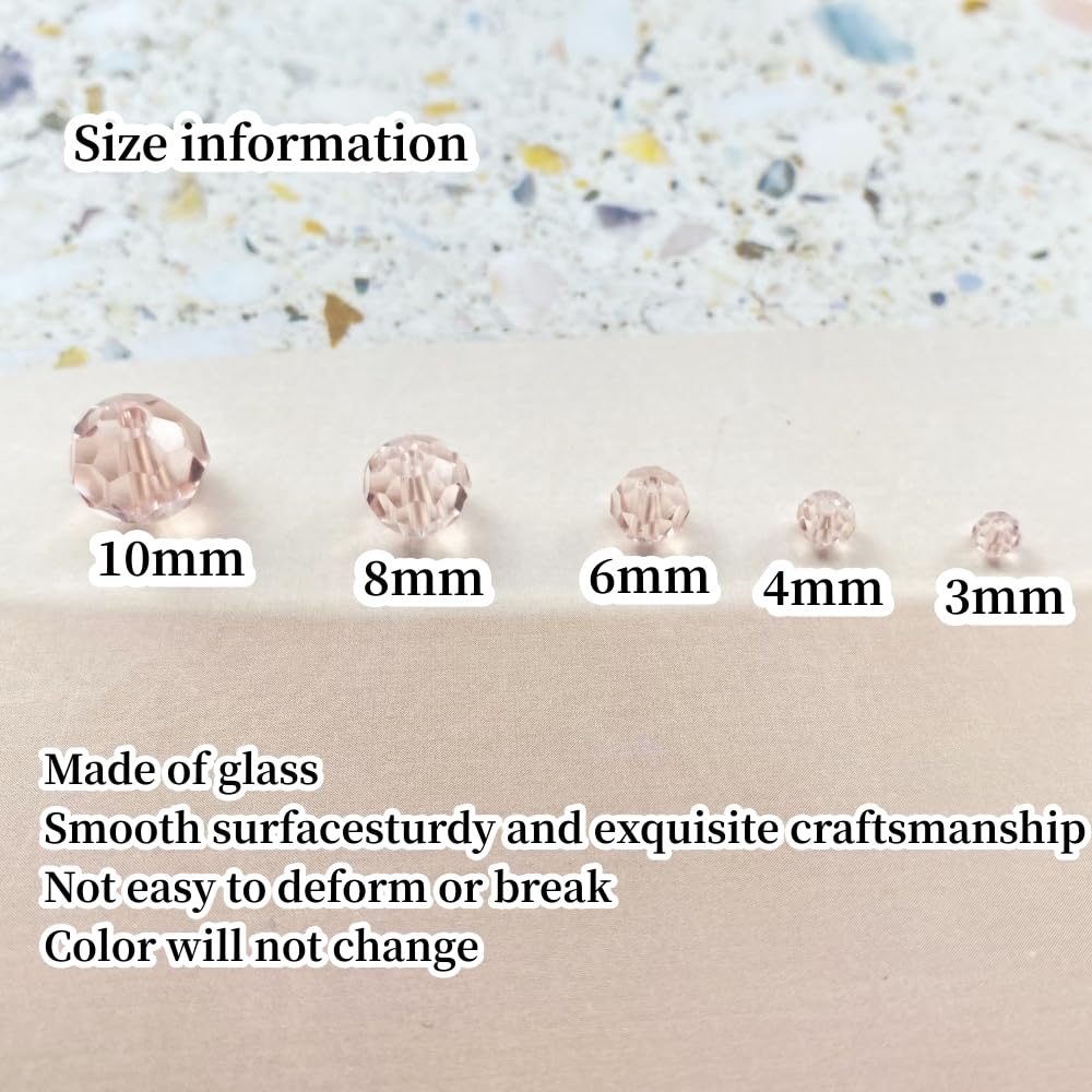 Xinhongo Crystal Glass Beads 500 Pieces 3mm Round Faceted Glass Spacer Beads for Jewelry Making Bracelet Earring Necklace DIY Craft Supplies(Pink)