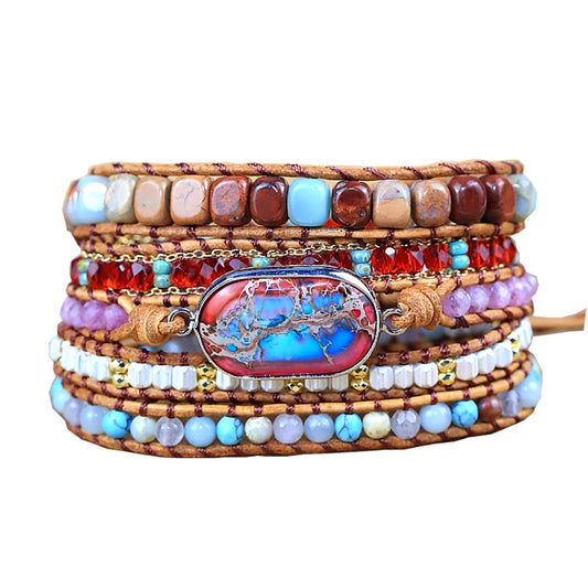 ZOSOJONA Women Wrap Bracelet Boho Natural Jasper Crystal Stone Beads Strand Bracelets (Emperor Stone)