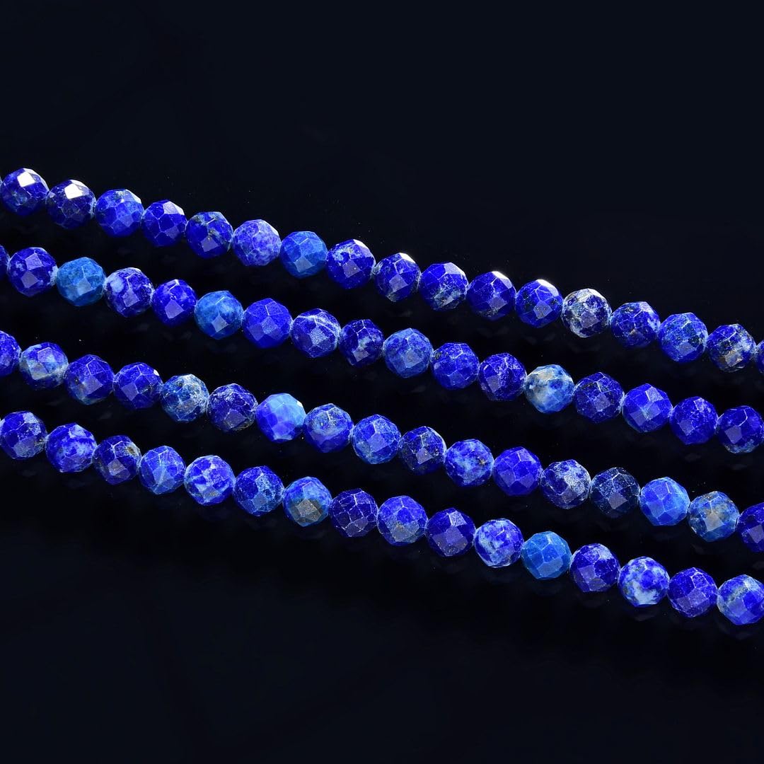Adabele 15 Inch Natural Blue Lapis Lazuli Healing Gemstone 4mm (0.16 Inch) Tiny Small Faceted Round Loose Beads Stone Spacer (70-80pcs) for Craft Jewelry Making GK4-4