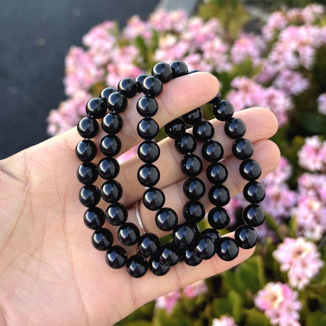 Adabele Real Natural Grade A Black Tourmaline Gemstone Beaded Bracelet 7.5 inch Stretch Chakra Healing Crystal Stone Jewelry Women Mom Gift GB8-B1